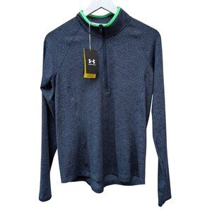 Under Armour Womens Golf Top Medium Long Sleeve 1/2 Zip Blue Print UPF 50 NWT